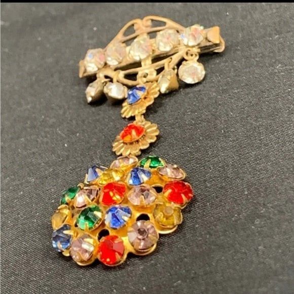 Vintage unique glass rhinestone gold tone and silver tone brooch - Picture 4 of 10